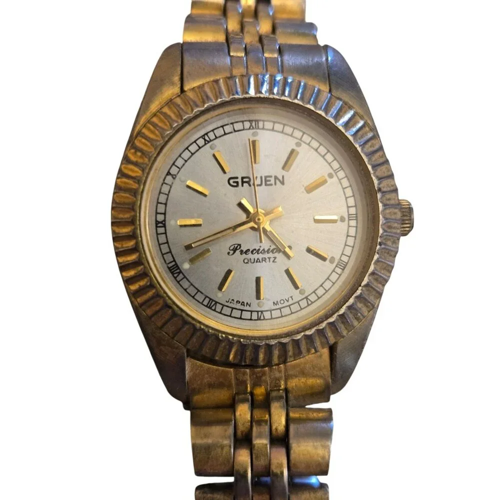 Vintage Gruen GP3000 Japan‎ Quartz Watch Two Tone Stainless Steel Band